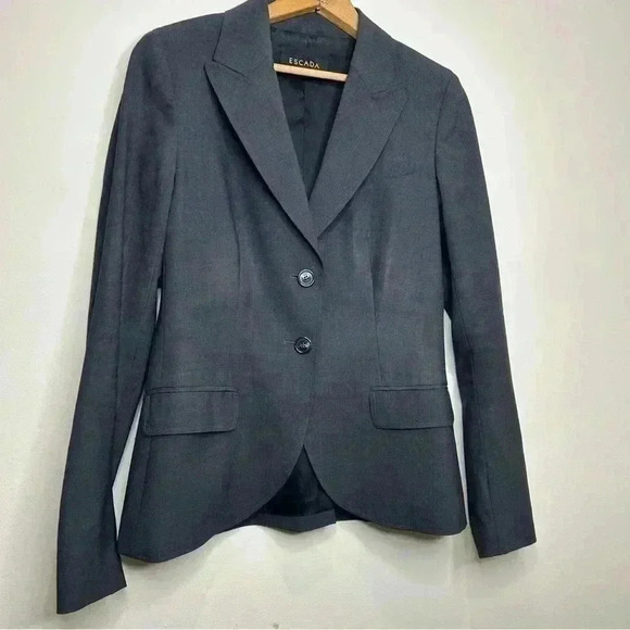 S/M  Gray ESCADA 75% Virgin Wool Business Casual Adademia Fitted Blazer - Picture 3 of 17